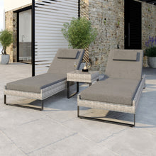 Load image into Gallery viewer, Pair of Grey Rattan Reclining Garden Sun Lounger Set
