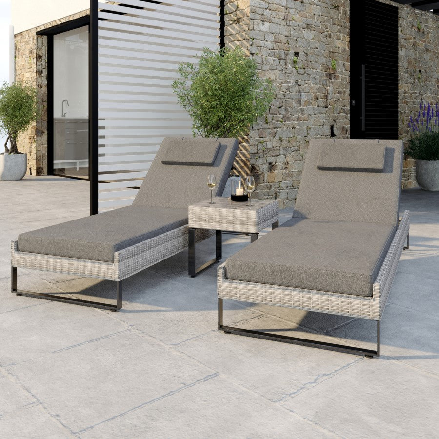 Pair of Grey Rattan Reclining Garden Sun Lounger Set