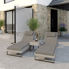 Load image into Gallery viewer, Pair of Grey Rattan Reclining Garden Sun Lounger Set
