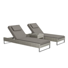Load image into Gallery viewer, Pair of Grey Rattan Reclining Garden Sun Lounger Set
