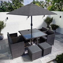 Load image into Gallery viewer, 8 Seater Charcoal Rattan Cube Garden Dining Set with Parasol
