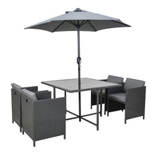 Load image into Gallery viewer, 4 Seater Charcoal Rattan Cube Garden Dining Set with Parasol
