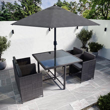 Load image into Gallery viewer, 4 Seater Charcoal Rattan Cube Garden Dining Set with Parasol
