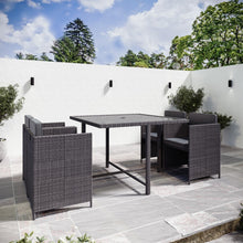 Load image into Gallery viewer, 4 Seater Charcoal Rattan Cube Garden Dining Set with Parasol
