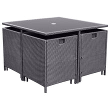 Load image into Gallery viewer, 4 Seater Charcoal Rattan Cube Garden Dining Set with Parasol
