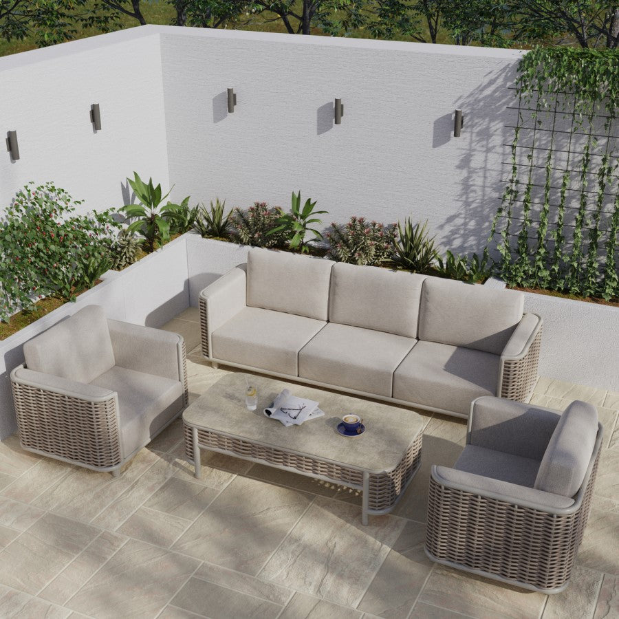 5 Seater Beige Aluminium and Rattan Sofa Set 