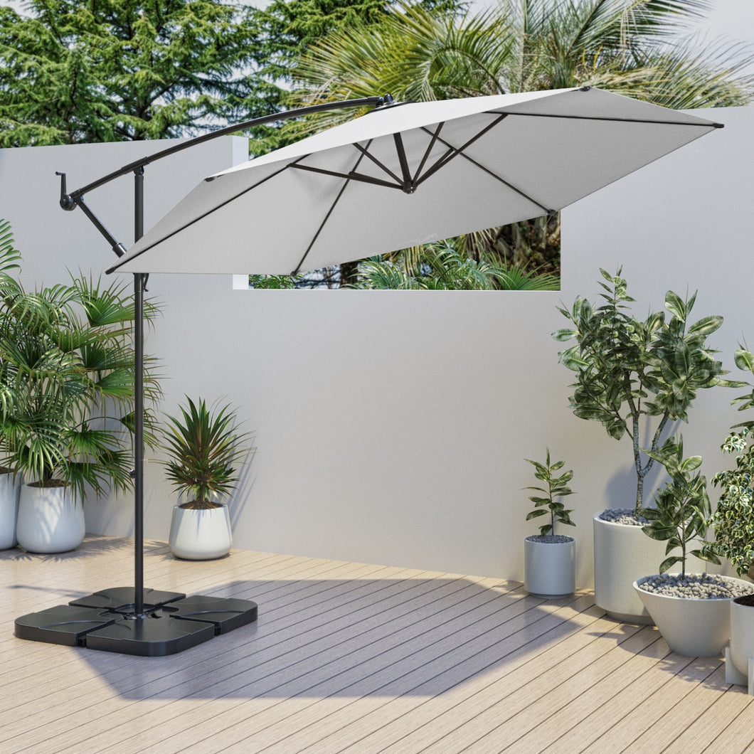3x3m Light Grey Cantilever Parasol with Base and Cover Included