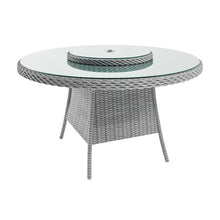 Load image into Gallery viewer, 6 Seater Grey Round Rattan Garden Dining Set with Lazy Susan and Parasol - Aspen
