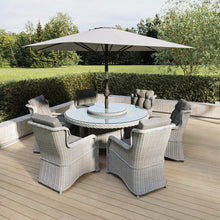 Load image into Gallery viewer, 6 Seater Grey Round Rattan Garden Dining Set with Lazy Susan and Parasol - Aspen
