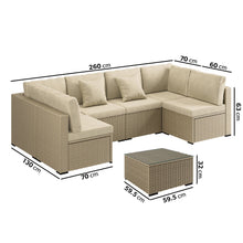 Load image into Gallery viewer, 6 Seater U Shaped Garden Sofa Set in Beige Rattan
