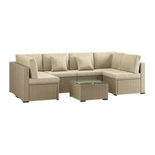 Load image into Gallery viewer, 6 Seater Neutral Rattan Garden Set with Beige Cushions and Coffee Table - Como
