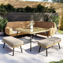 Load image into Gallery viewer, 6 Seater Rattan Corner Dining Set with Sofa Dining Table and 2 Benches - Como

