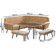 Load image into Gallery viewer, 6 Seater Rattan Corner Dining Set with Sofa Dining Table and 2 Benches - Como
