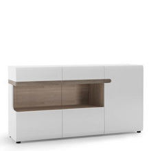 Load image into Gallery viewer, Chelsea Living 3 Door Glazed Sideboard in white with an Truffle Oak Trim
