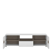 Load image into Gallery viewer, Chelsea Living Wide TV Unit in white with an Truffle Oak Trim
