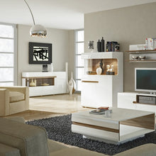 Load image into Gallery viewer, Chelsea Living Small Designer Coffee Table in white with an Truffle Oak Trim
