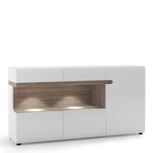 Load image into Gallery viewer, Chelsea Living 3 Door Glazed Sideboard in white with an Truffle Oak Trim
