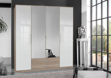 Load image into Gallery viewer, Alpine White Gloss and Oak Effect 4 Door Wardrobe

