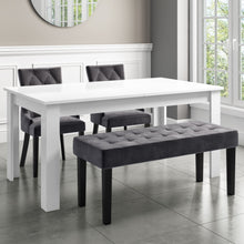 Load image into Gallery viewer, Extendable Dining Table in White High Gloss with 2 Grey Velvet Chairs &amp; 1 Bench
