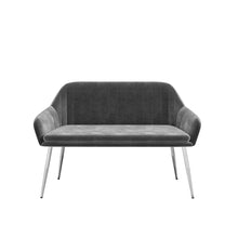 Load image into Gallery viewer, White Gloss Extending Dining Table with 2 Grey Velvet Dining Chairs &amp; Matching Dining Bench with Back

