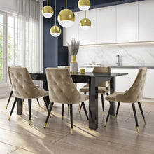 Load image into Gallery viewer, 6 Seater Black Extendable Gloss Dining Set with 6 Beige Velvet Buttoned Dining Chairs
