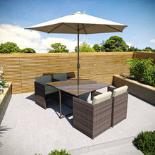 Load image into Gallery viewer, Brown Rattan Cube Garden Dining Set - 4 Seater - Parasol Included
