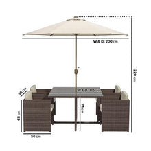 Load image into Gallery viewer, Brown Rattan Cube Garden Dining Set - 4 Seater - Parasol Included
