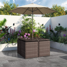 Load image into Gallery viewer, Brown Rattan Cube Garden Dining Set - 4 Seater - Parasol Included
