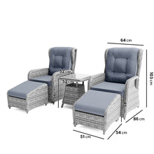 Load image into Gallery viewer, Dark Grey Rattan Reclining Sun Lounger Set with Table and Footstools
