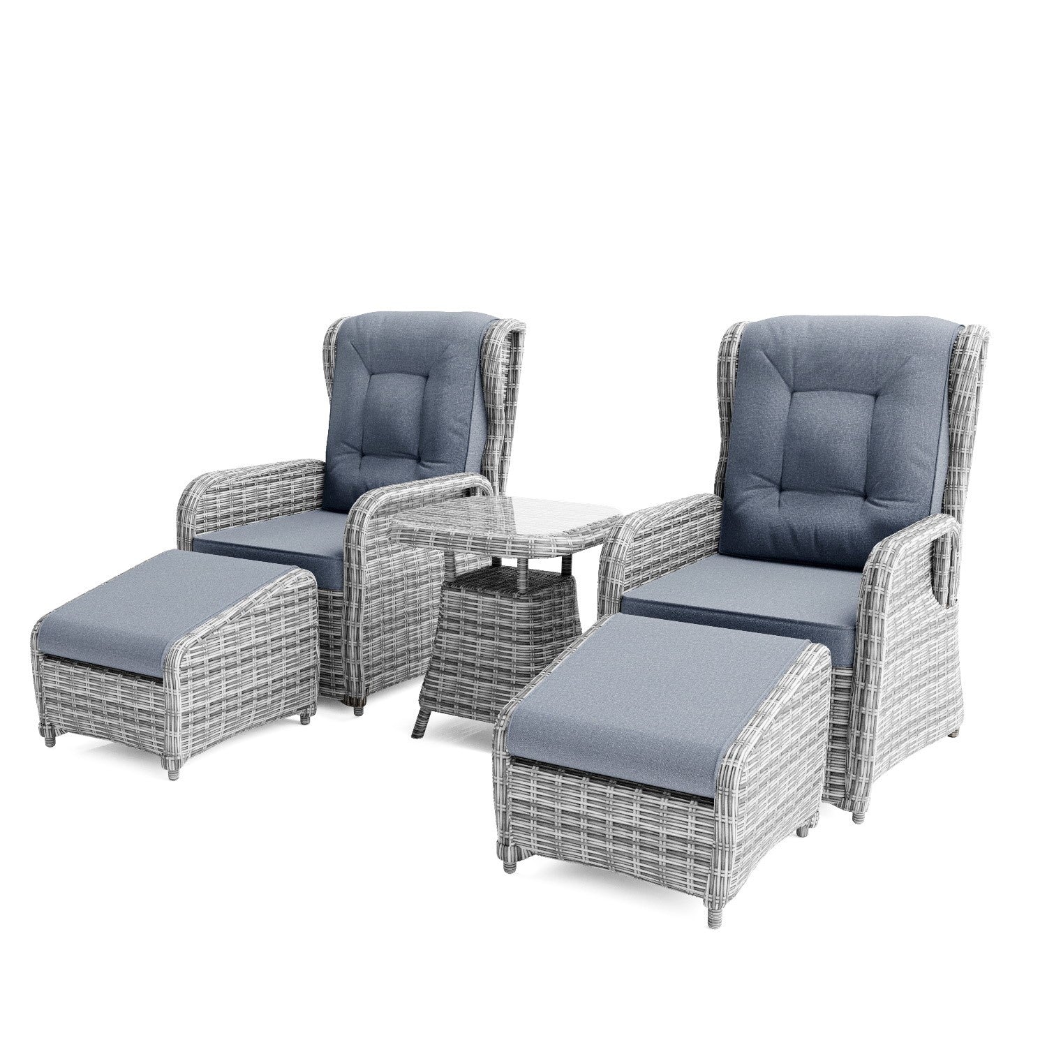 Dark Grey Rattan Reclining Sun Lounger Set with Table and Footstools Furniture 2U Direct