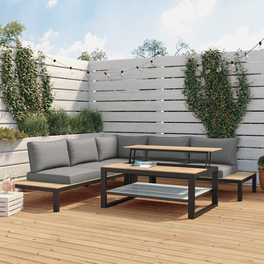 Grey Garden Corner Sofa Set with Adjustable Table