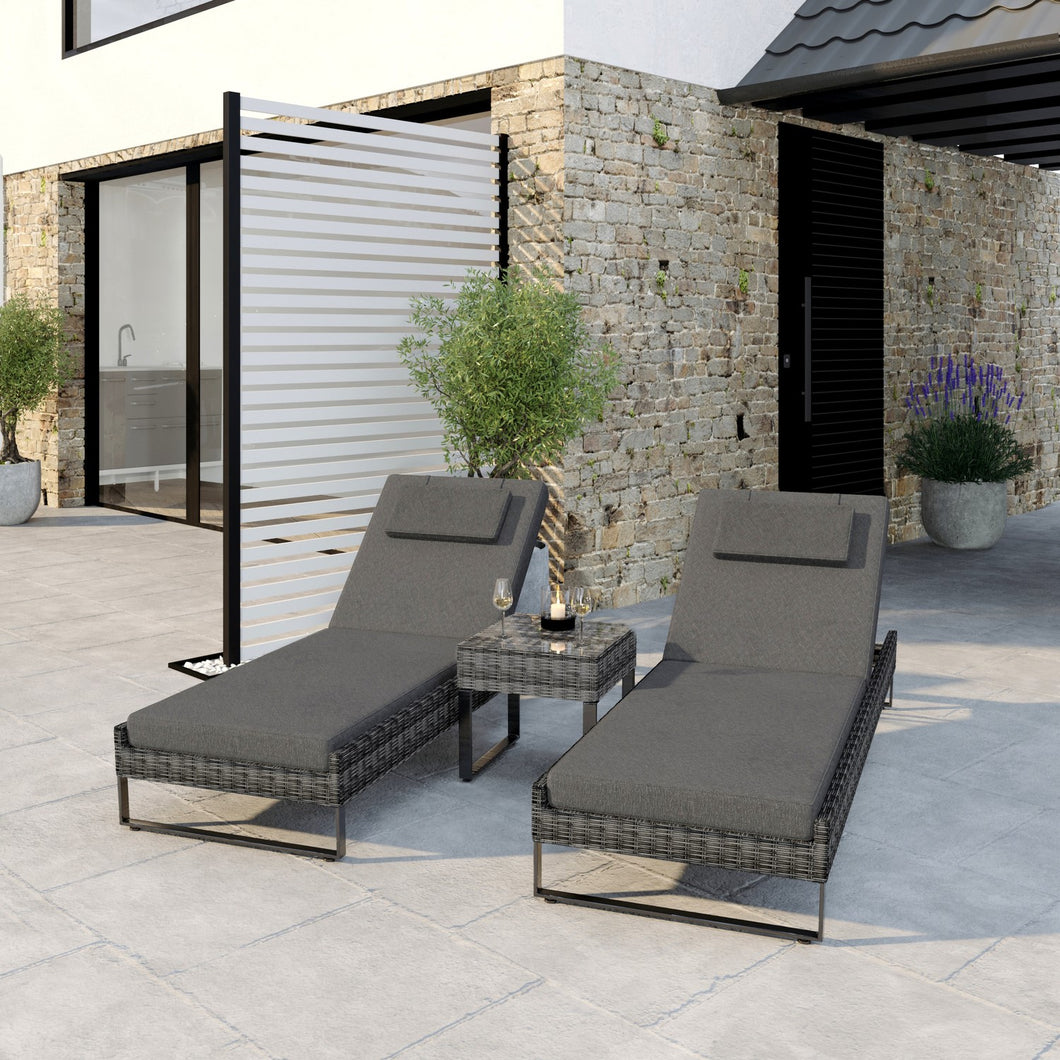 Dark Grey 2 Seater Rattan Sun Lounger Set