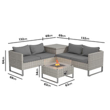 Load image into Gallery viewer, Grey Rattan Garden Corner Sofa Set with Storage and Fire Pit Table
