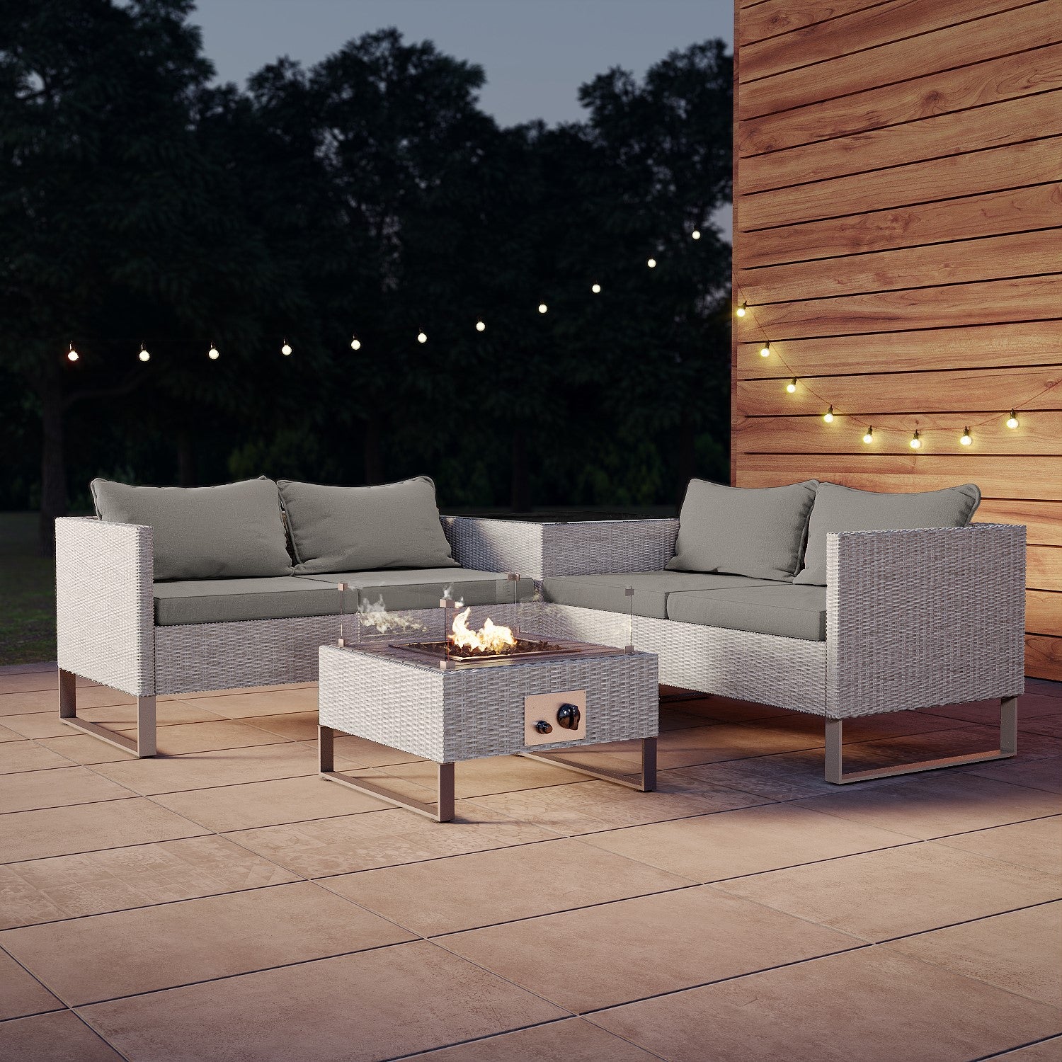 Rattan corner sofa set with online storage box and table in grey