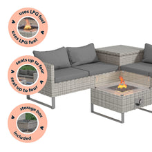 Load image into Gallery viewer, Grey Rattan Garden Corner Sofa Set with Storage and Fire Pit Table
