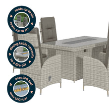 Load image into Gallery viewer, Grey 6 Seater Rattan Reclining Garden Dining Set with Fire Pit Table
