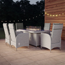 Load image into Gallery viewer, Grey 6 Seater Rattan Reclining Garden Dining Set with Fire Pit Table
