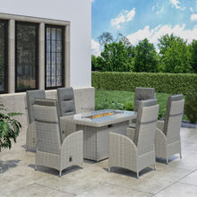 Load image into Gallery viewer, Grey 6 Seater Rattan Reclining Garden Dining Set with Fire Pit Table
