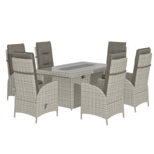 Load image into Gallery viewer, Grey 6 Seater Rattan Reclining Garden Dining Set with Fire Pit Table
