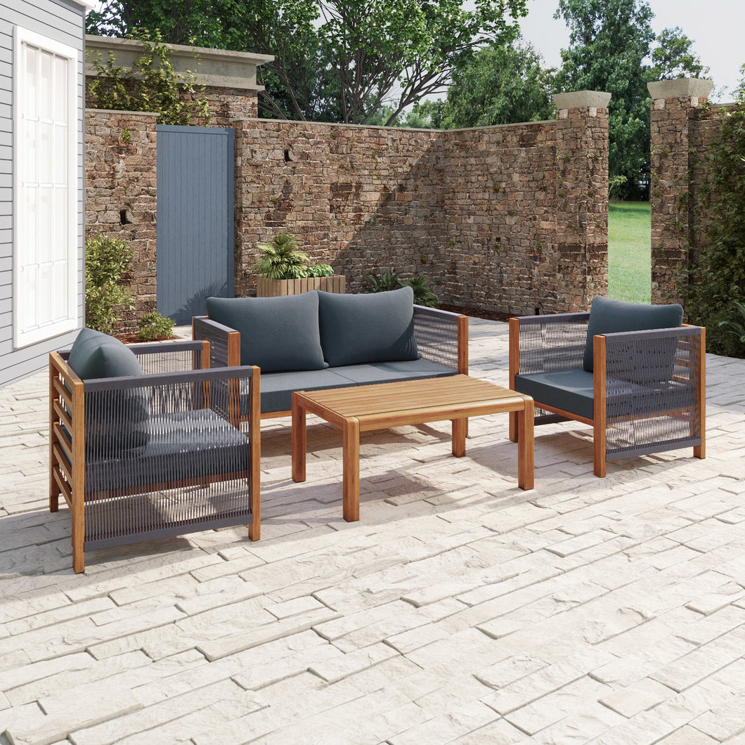 4 Seater Grey Rope Garden Sofa Set