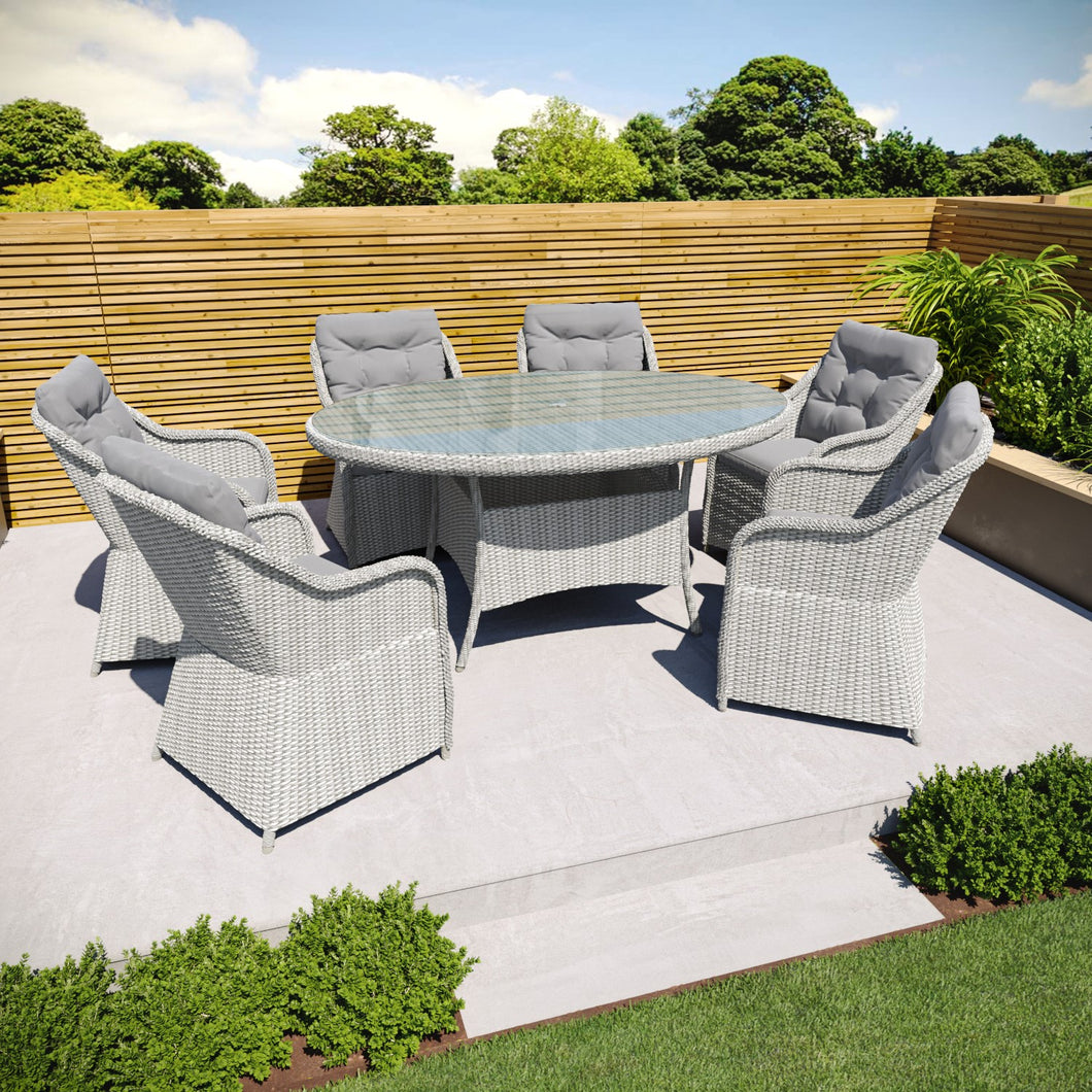 6 Seater Grey Oval Garden Dining Set